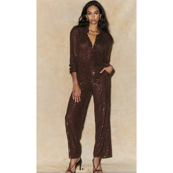 Free People X Saylor Womens Sylvana Stretch Sequin Jumpsuit Size M $462 - Picture 2 of 15